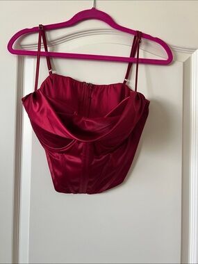 Wine Red Satin Bustier Camisole with Draped Sweetheart Neckline